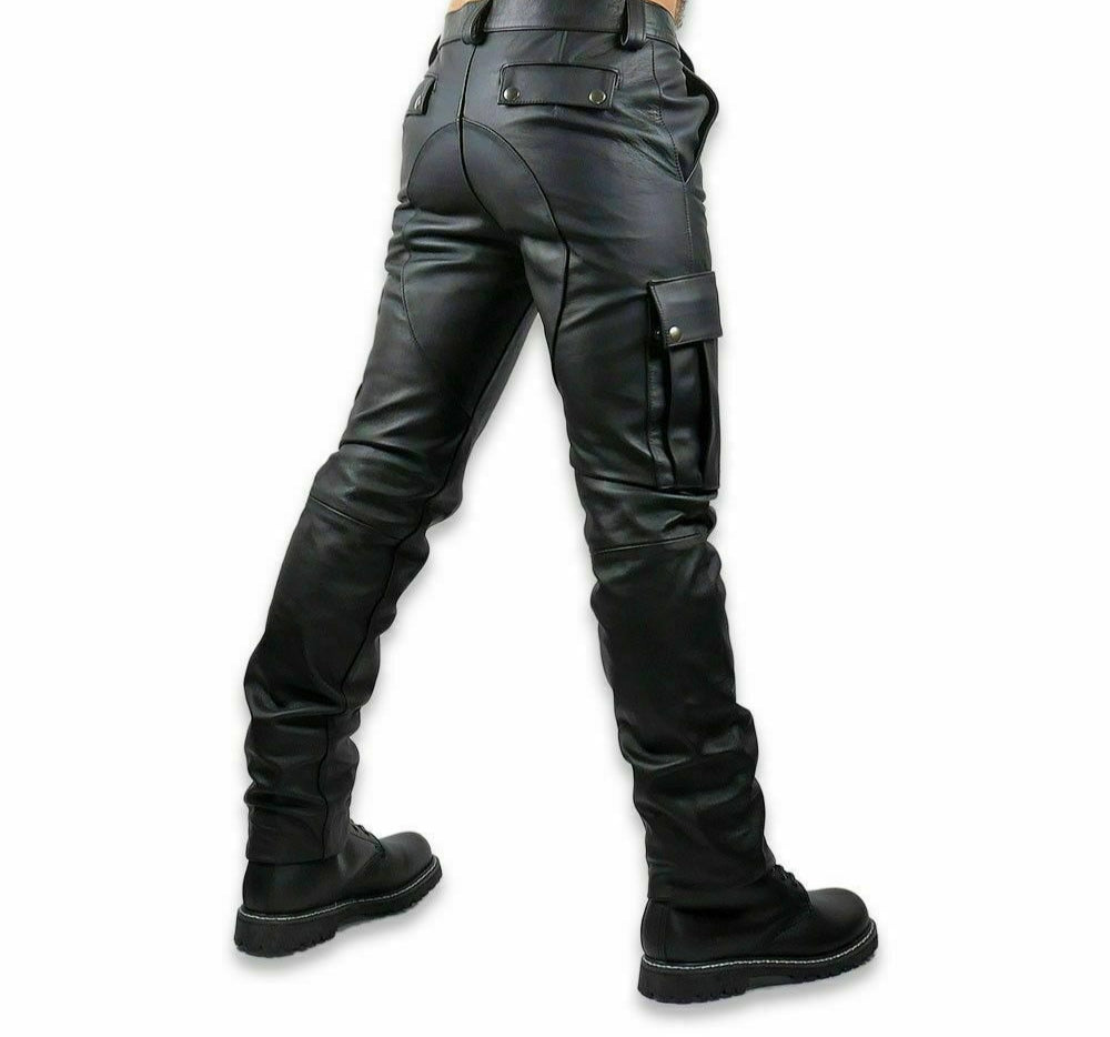 Men's Genuine Leather Cargo Pants Trouser