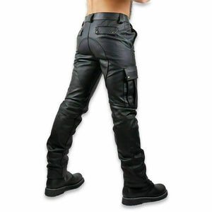 Men's Black Genuine Leather Cargo Pants Trouser