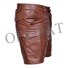 Last inn bildet i Galleri-visningsprogrammet, Men&#39;s Brown Genuine Leather Casual clubwear Cargo shorts

