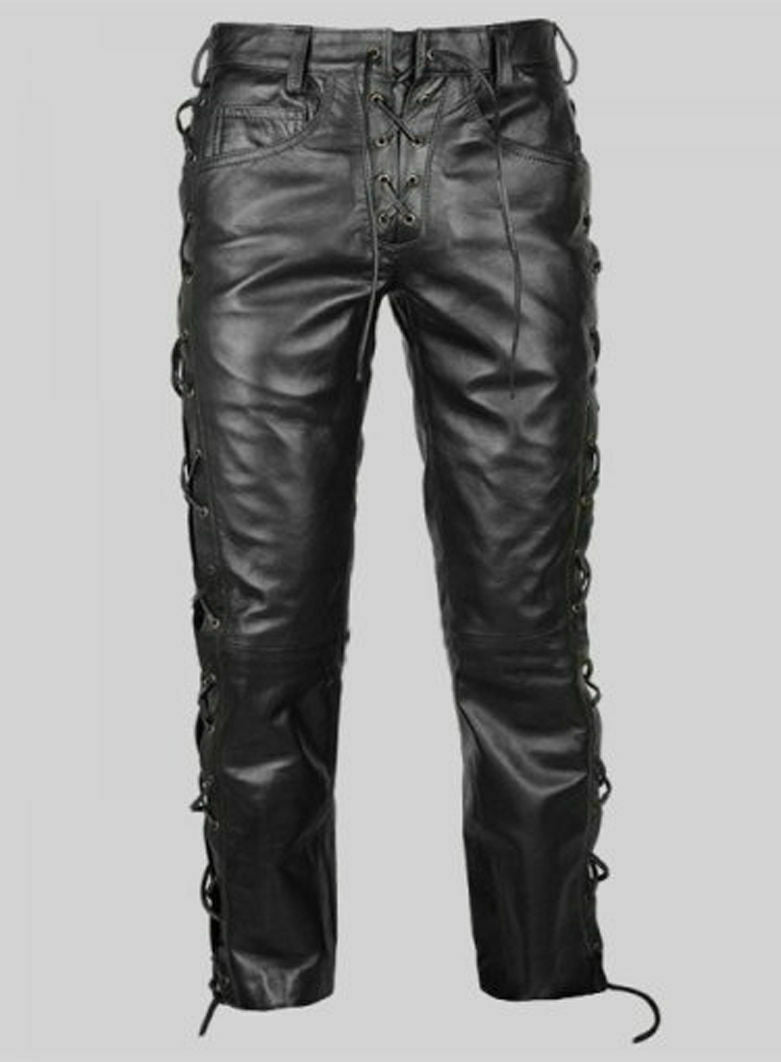 Men's Genuine Leather Laced Up Biker trouser pants