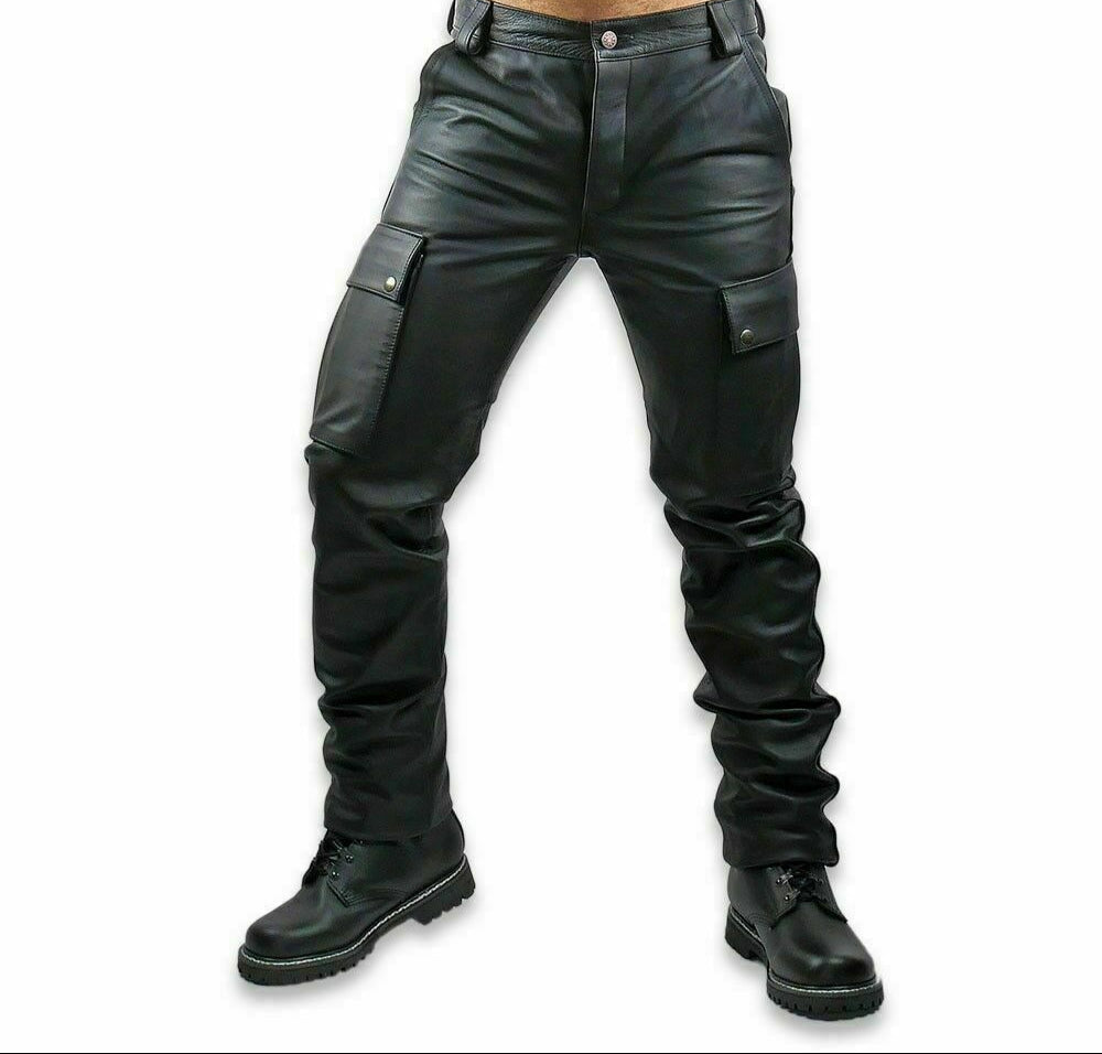 Men's Genuine Leather Cargo Pants Trouser