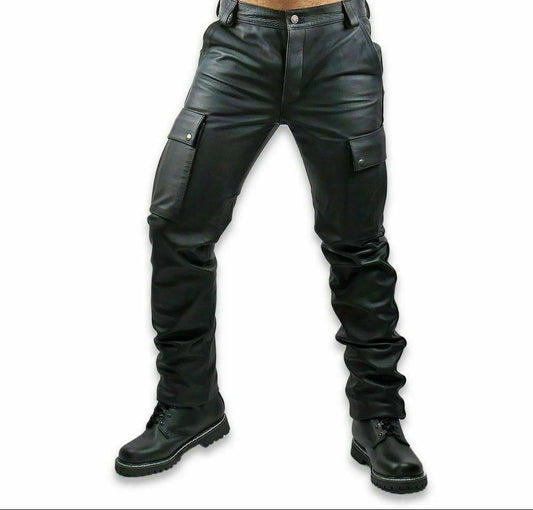 Men's Genuine Leather Cargo Pants Trouser