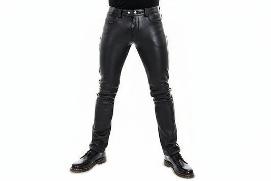 Men's Genuine Leather Button Fly Pants