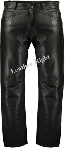 Men's Genuine Leather Straight Leg Biker trouser pants