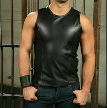Indlæs billede til gallerivisning Men&#39;s Black Genuine Leather Sleeveless top Vest Fetish Bondage
