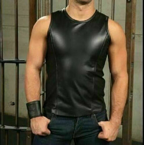 Men's Black Genuine Leather Sleeveless top Vest Fetish Bondage