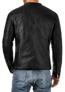 Men's Black Genuine Leather Padded Biker Jacket