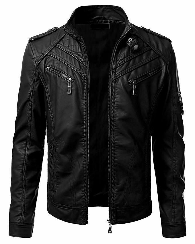 Mens black clearance leather moto jacket