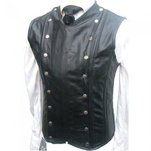 Indlæs billede til gallerivisning Men&#39;s Black Genuiine Leather steel Boned Waistcoat Vest
