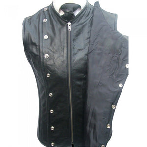 Men's Black Genuiine Leather steel Boned Waistcoat Vest