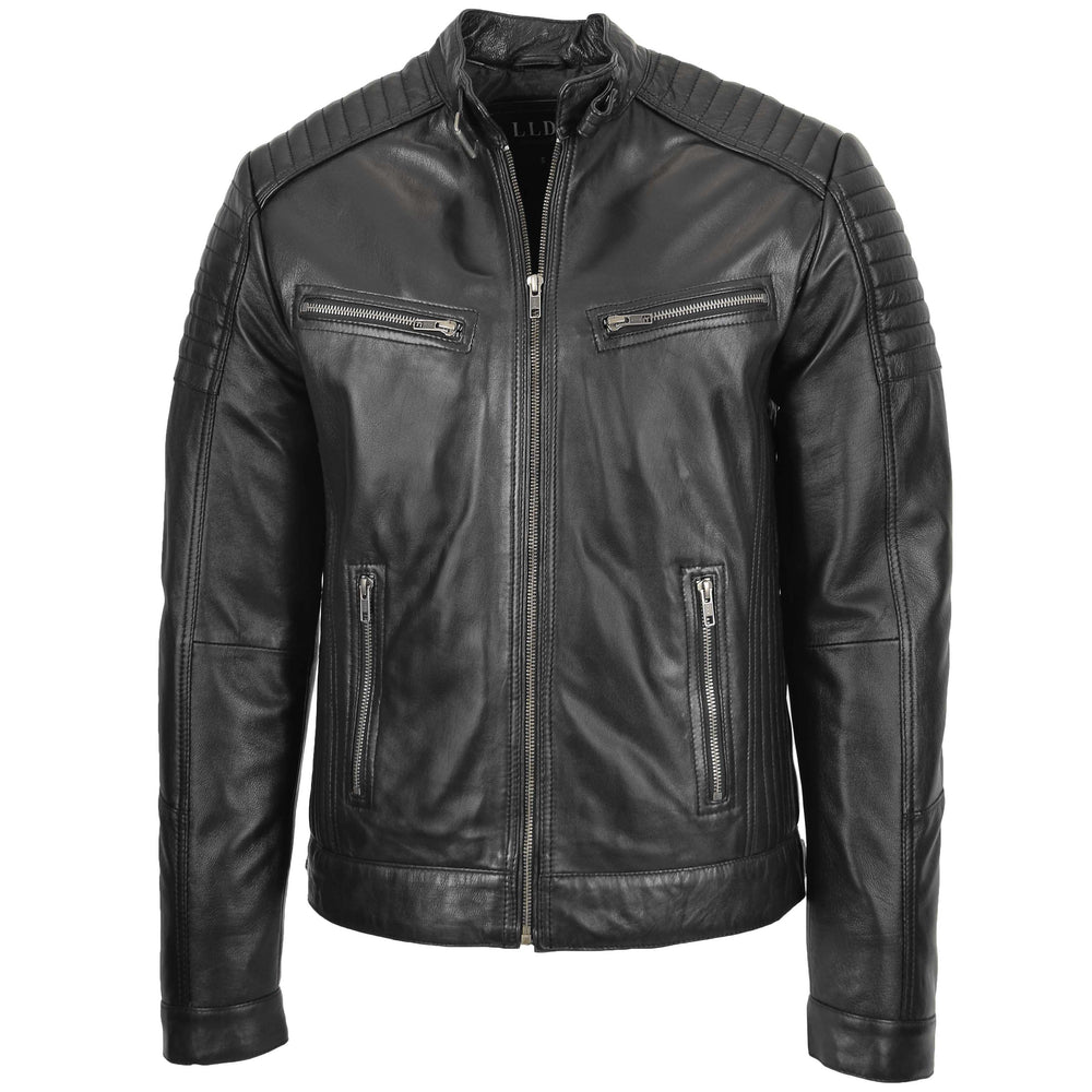 Veste en cuir véritable noir pour homme