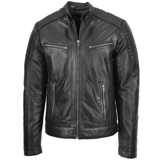 Veste en cuir véritable noir pour homme
