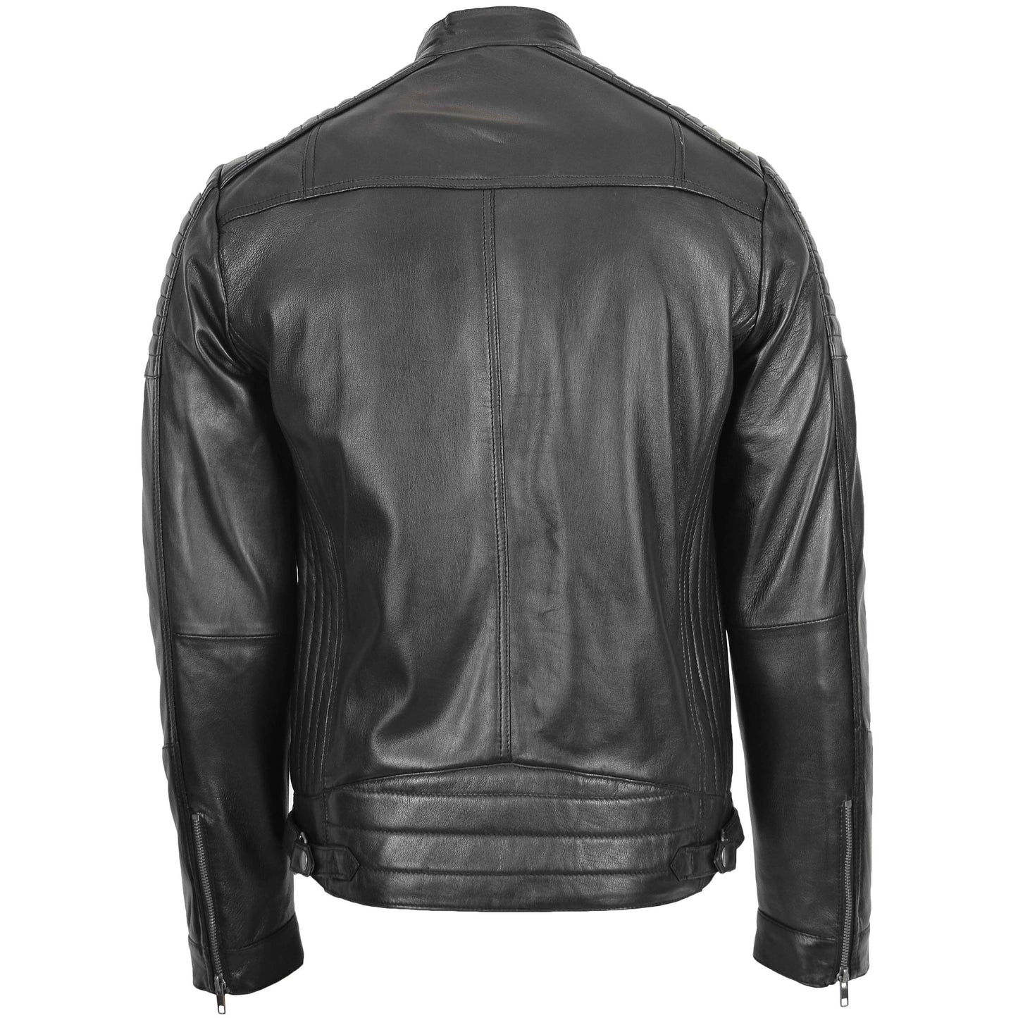 Veste en cuir véritable noir pour homme