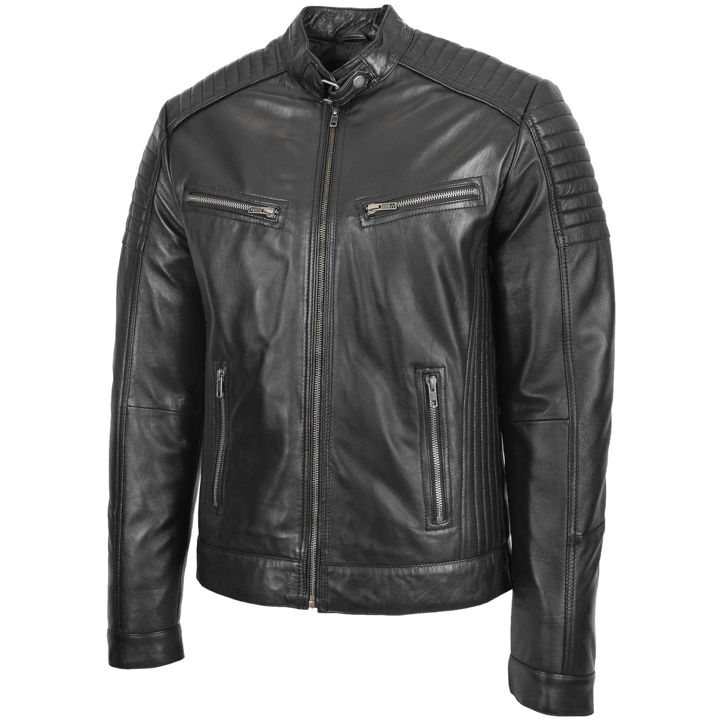 Veste en cuir véritable noir pour homme