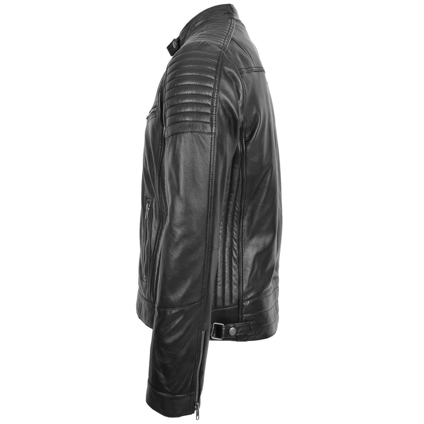 Veste en cuir véritable noir pour homme
