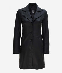 Ladies Black Genuine Leather 3/4 Length Coat