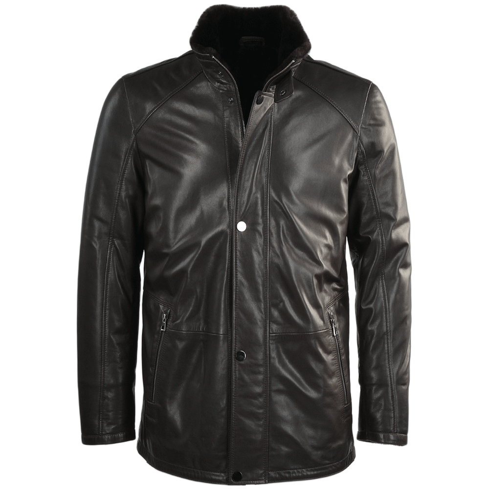 Veste en cuir de mouton marron foncé pour homme