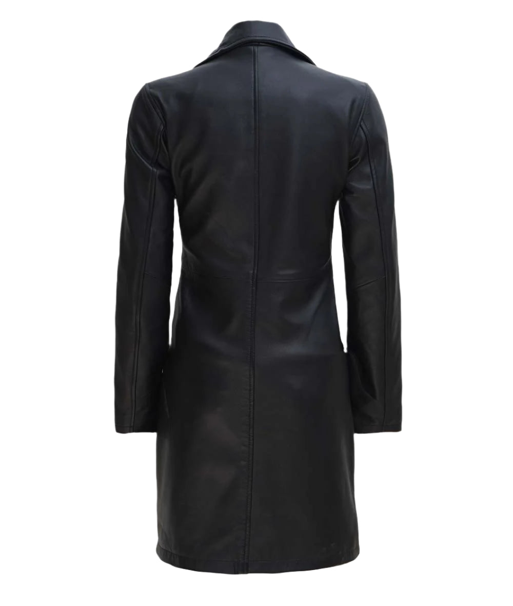 Manteau 3/4 en cuir véritable noir pour femme