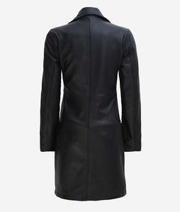Ladies Black Genuine Leather 3/4 Length Coat