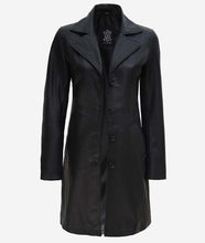 Load image into Gallery viewer, Ladies Black Genuine Leather 3/4 Length Coat
