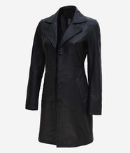 Indlæs billede til gallerivisning Ladies Black Genuine Leather 3/4 Length Coat

