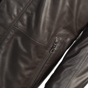 Veste en cuir de mouton marron foncé pour homme