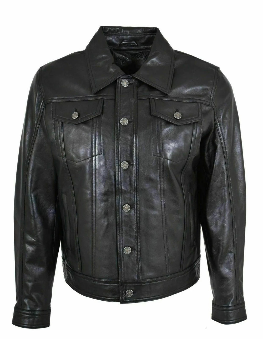 Men's Black Leather Trucker Jacket