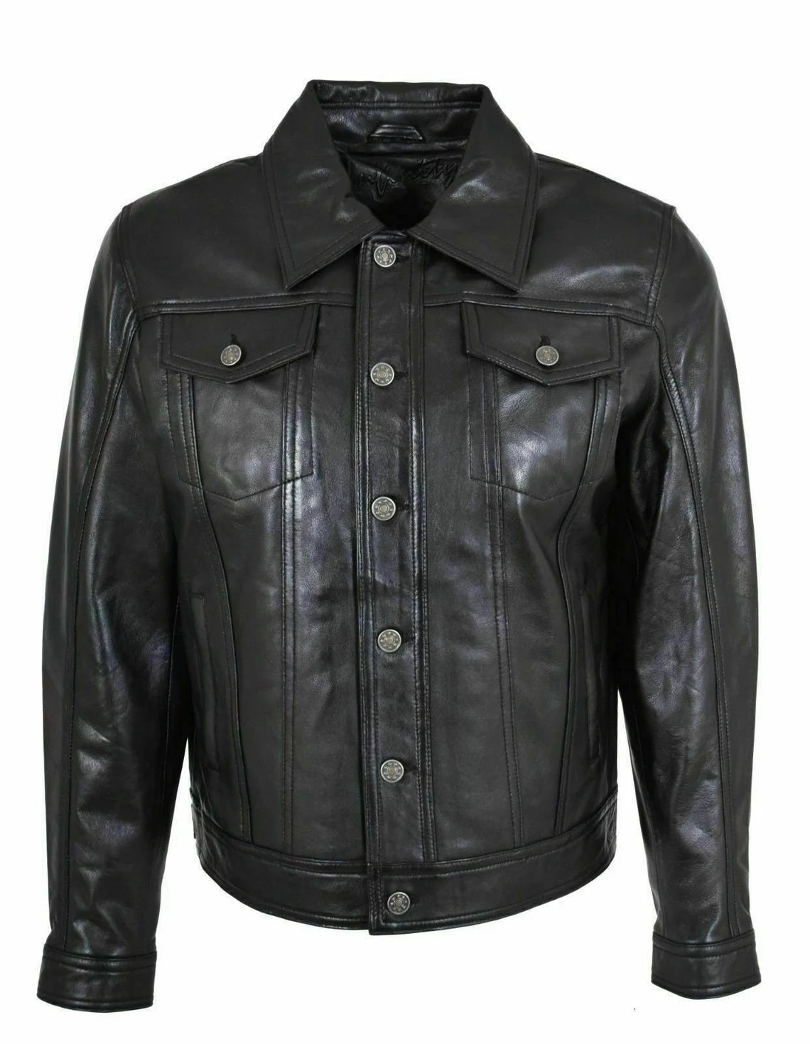 Men's Black Leather Trucker Jacket