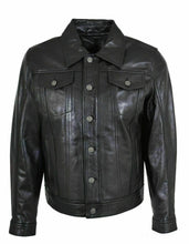 Load image into Gallery viewer, Men&#39;s Black Real Leather Trucker Jacket
