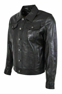 Men's Black Real Leather Trucker Jacket