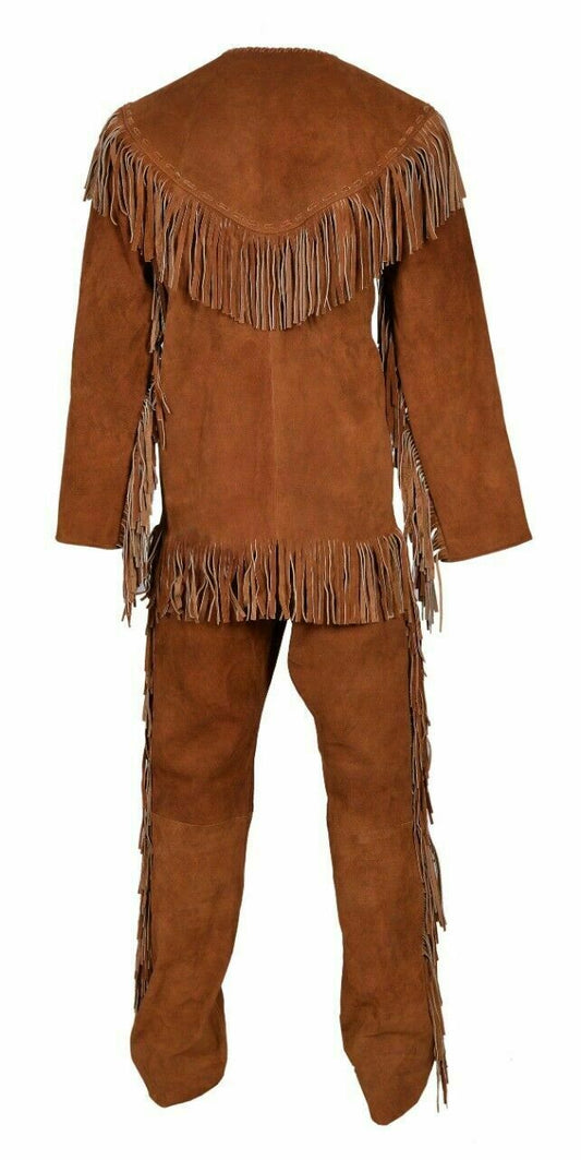 Native American Genuine Suede Pants & Shirt With Fringes Ragged Suit