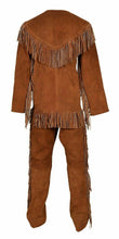 Carica l&#39;immagine nel visualizzatore di Gallery, Native American Genuine Suede Pants &amp; Shirt With Fringes Ragged Suit
