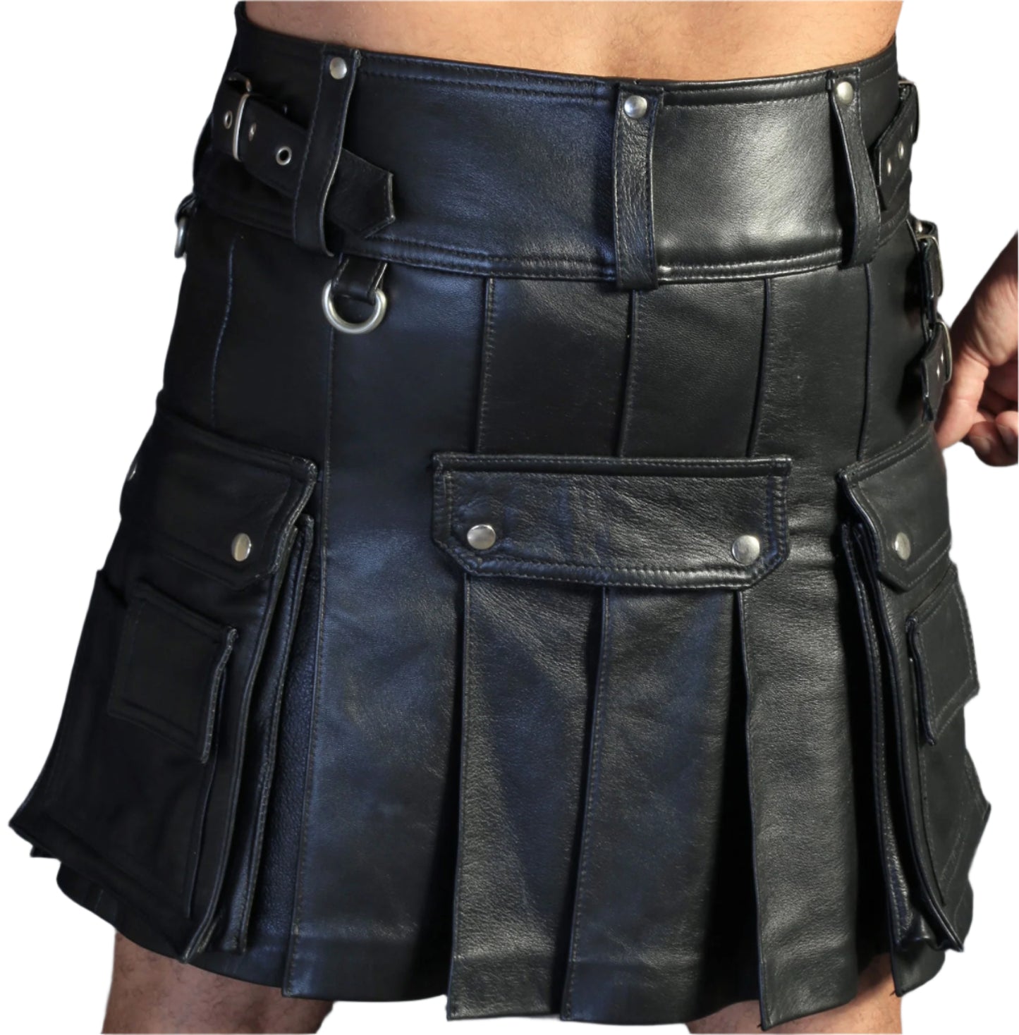 Men's Black Leather Kilt