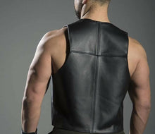 Indlæs billede til gallerivisning Men&#39;s Black Genuine Leather Open bartender Vest
