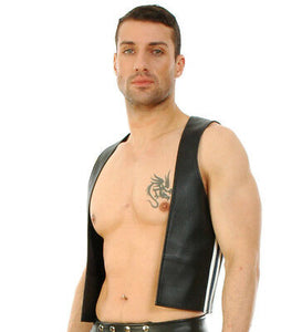 Men's Black Genuine Leather Open bartender Vest