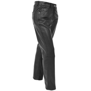 Pantalon jeans en cuir véritable noir pour femme