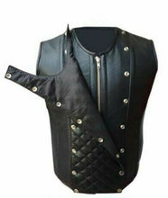 Carica l&#39;immagine nel visualizzatore di Gallery, Men&#39;s Real Leather Black Biker Style Waistcoat Vest
