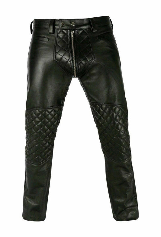 Men's Genuine Leather Padded Jeans