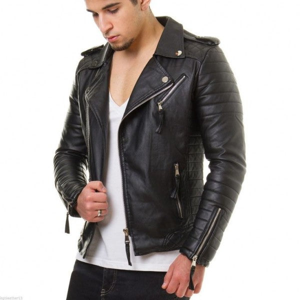 Veste en cuir véritable noir pour homme