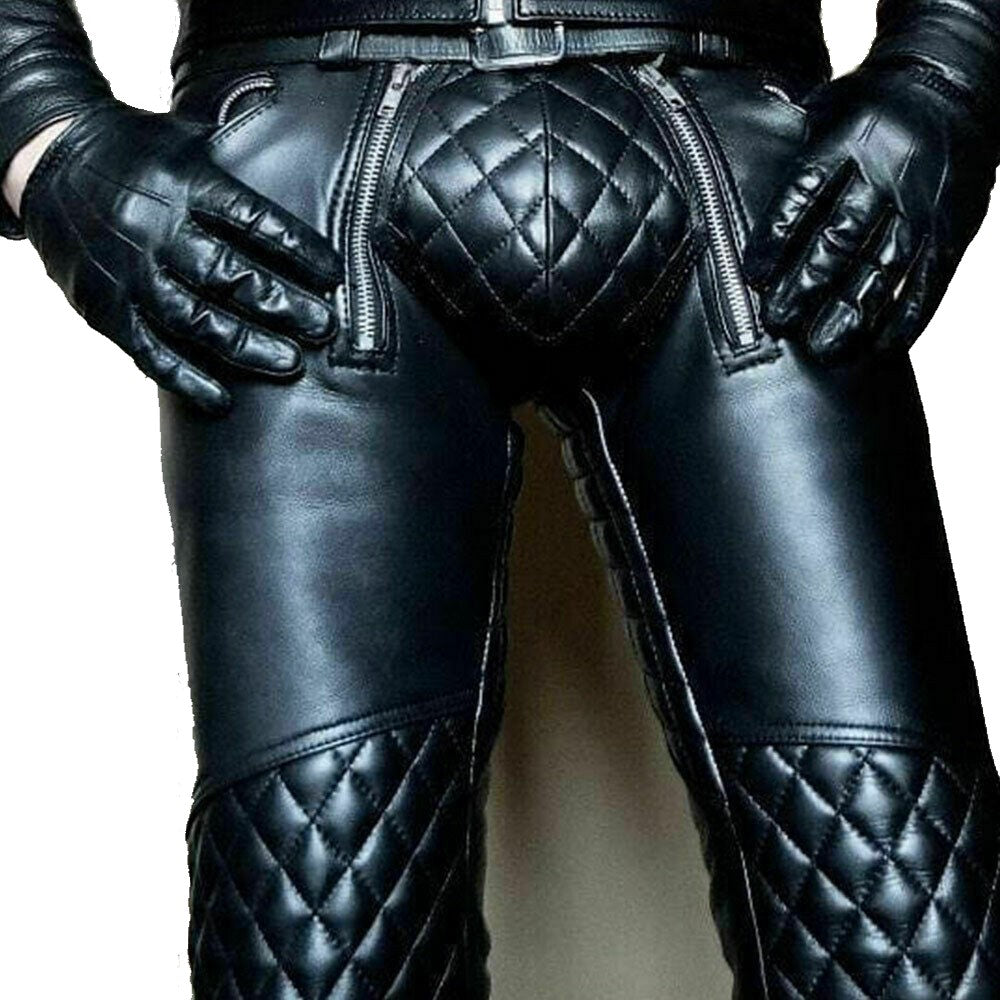 Men's Genuine Leather Padded Jeans pants