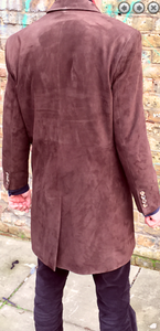 Men's Brown Genuine Suede 3/4 Length Coat Jacket