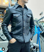 Lataa kuva Galleria-katseluun, Men&#39;s Black Real Leather Collared Full Sleeve Shirt/Jacket
