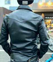 Cargar imagen en el visor de la galería, Men&#39;s Black Real Leather Collared Full Sleeve Shirt/Jacket
