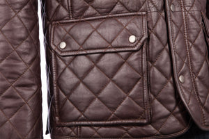 Men's Brown Genuine Leather Quilted Jacket