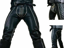 Lataa kuva Galleria-katseluun, Genuine Leather Rear Zip Slim Fit Jeans Pants
