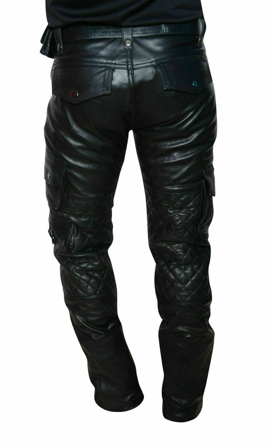 Men's Genuine Leather Cargo Pants Trouser