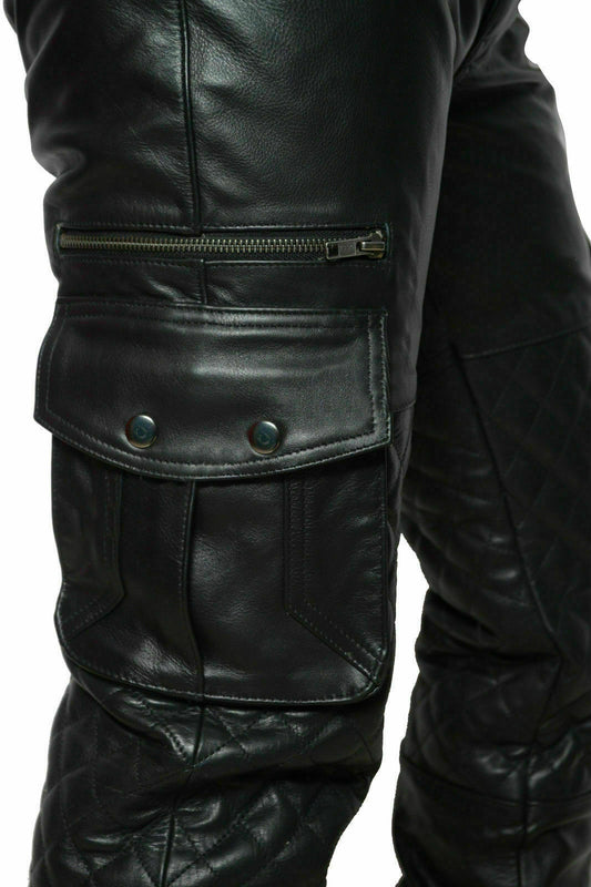 Men's Genuine Leather Cargo Pants Trouser