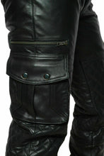 Afbeelding in Gallery-weergave laden, Men&#39;s Black Genuine Leather Cargo Pants Trouser
