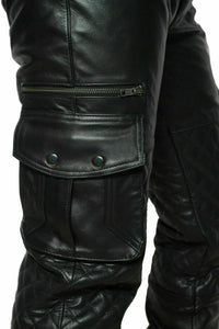 Men's Black Genuine Leather Cargo Pants Trouser