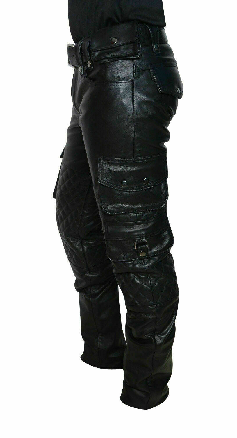 Men's Genuine Leather Cargo Pants Trouser